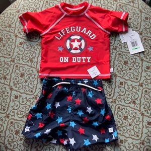 Flapdoodles rash guard(UPF 50+) & star swim trunks